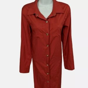 Elfin Burnt Orange Long Sleeve Snap Shirt Dress S